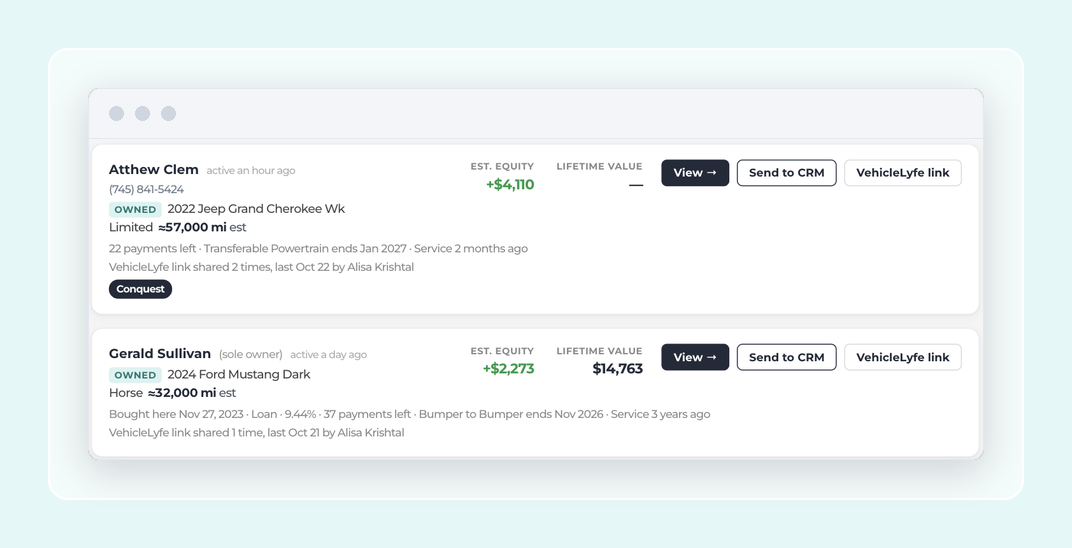 Send a customer to the dealer's CRM from the Customer List